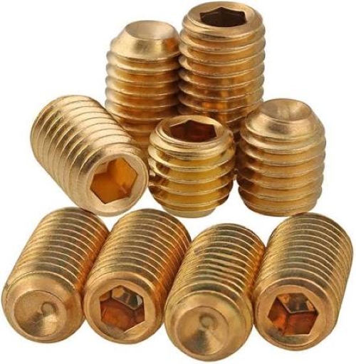 Grub Screw - Brass M2 To M16, Natural Tin Nickel Finish, Headless Design, Internal Hex Drive