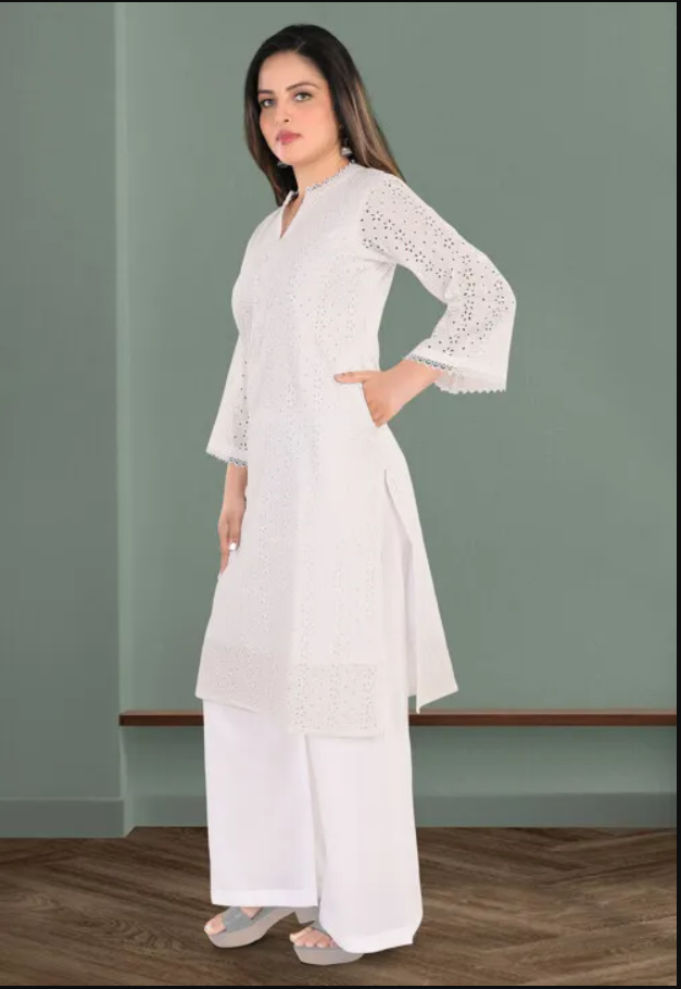 White Textured Corset Kurti