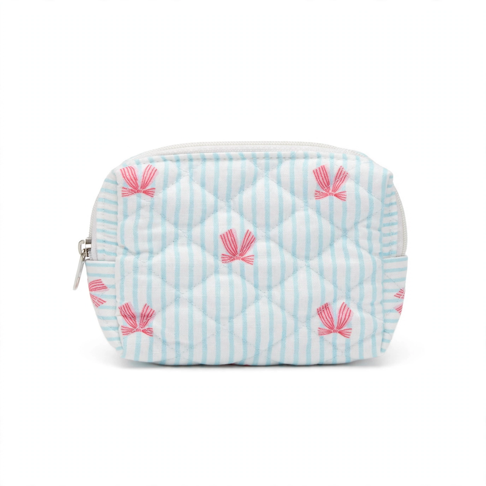 Digital printed mini poly cotton striped bow pouch