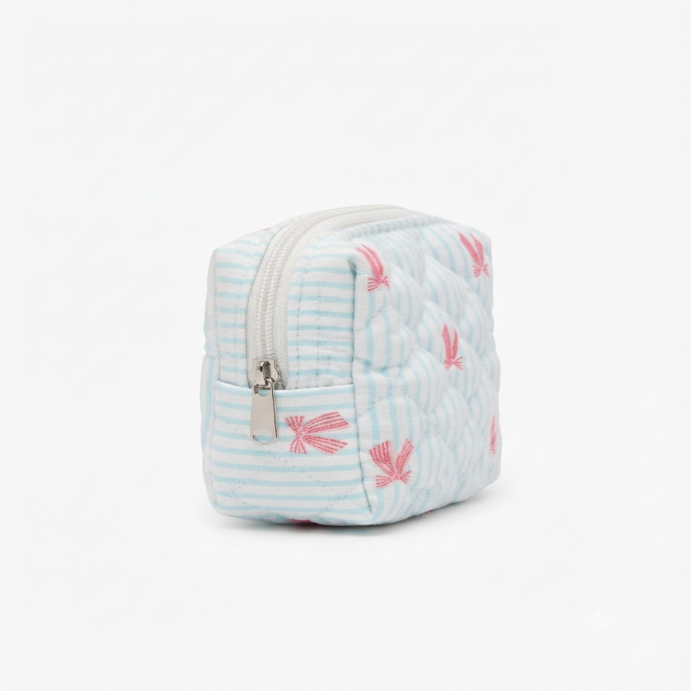 Digital printed mini poly cotton striped bow pouch