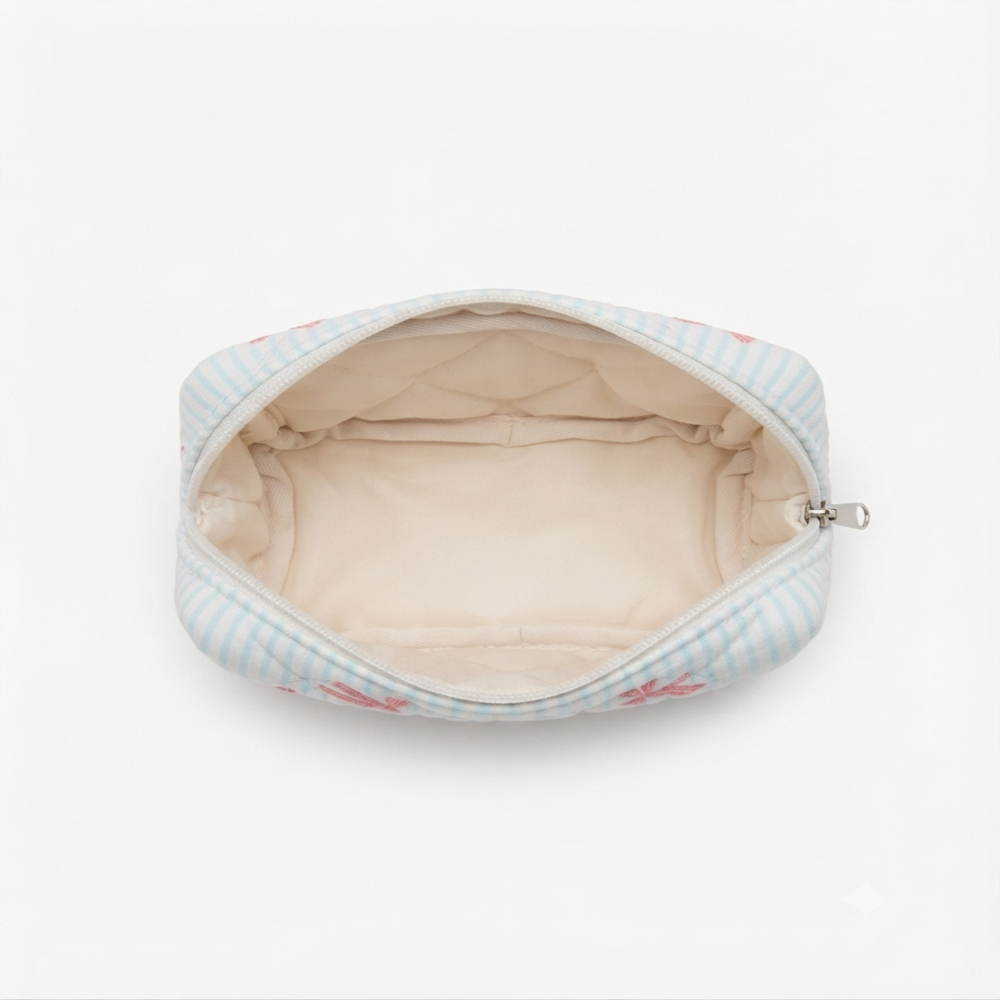 Digital printed mini poly cotton striped bow pouch