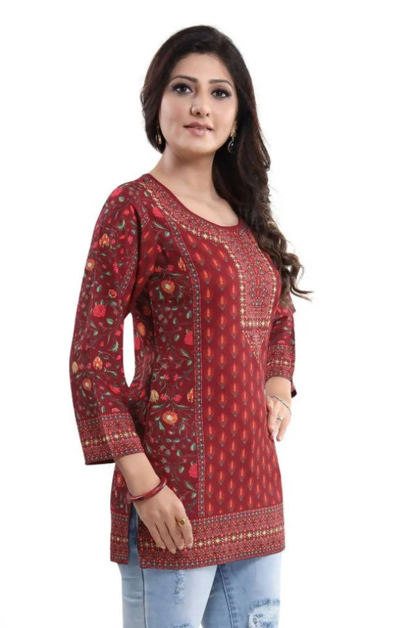 Red Lace-Up Back Corset Kurti