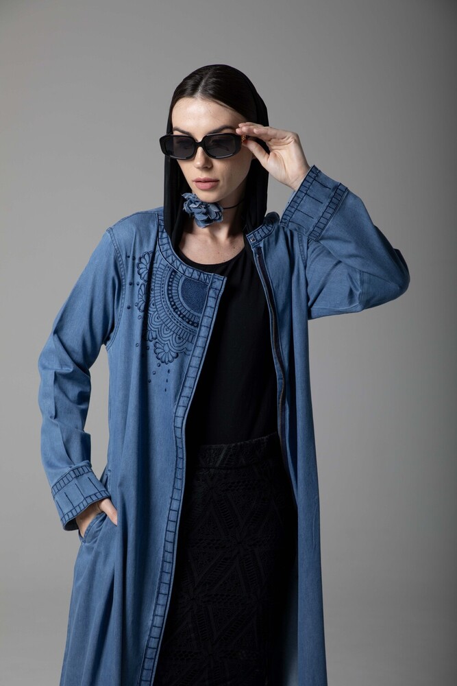 Premium Denim Embroidered Abaya Burqa - Age Group: Adults