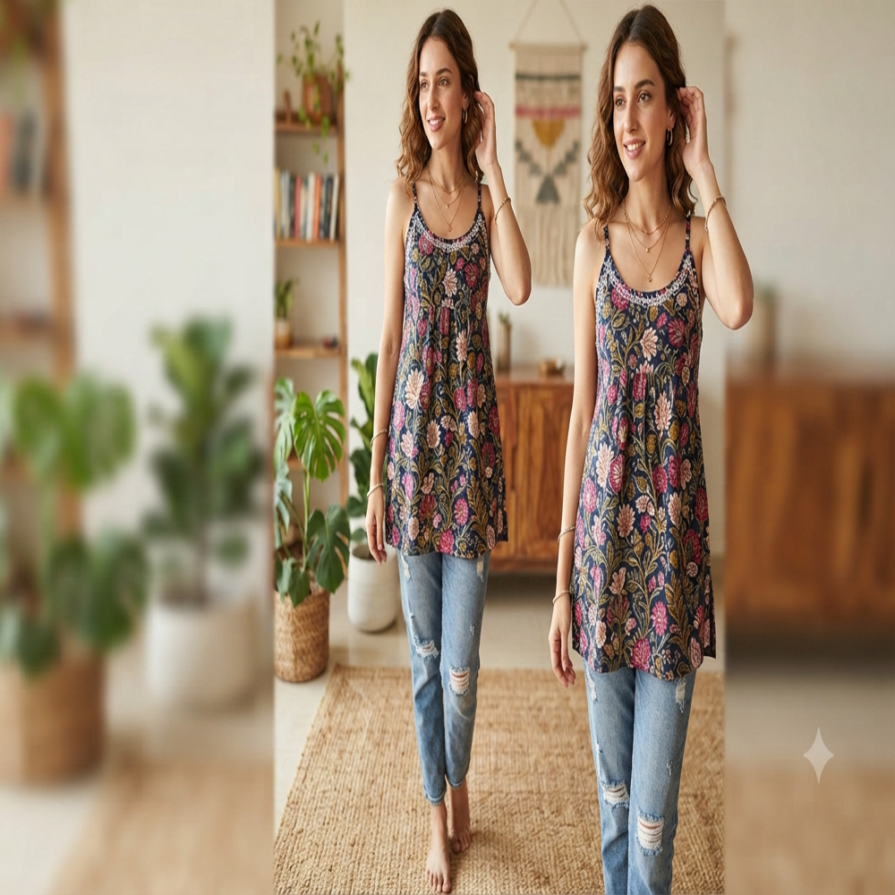 Midnight Bloom Cami Kurti