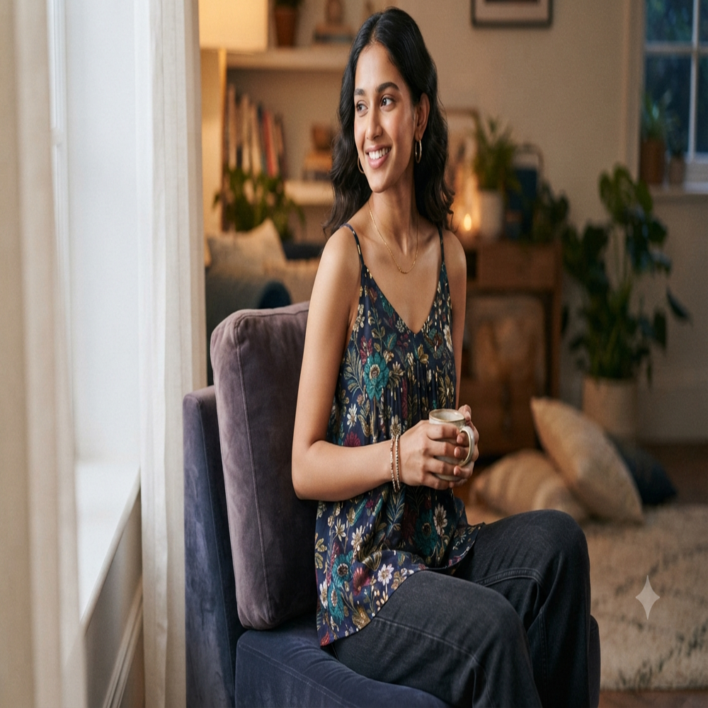 Midnight Bloom Cami Kurti