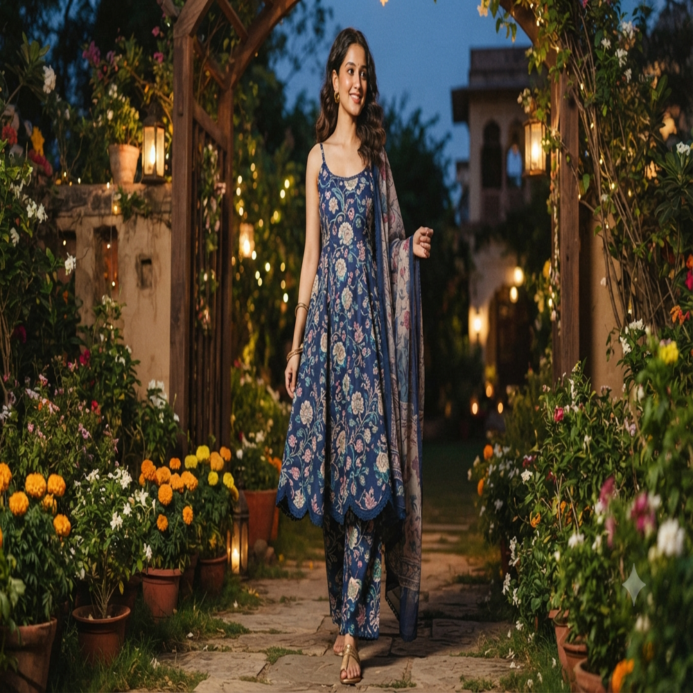 Midnight Bloom Cami Kurti