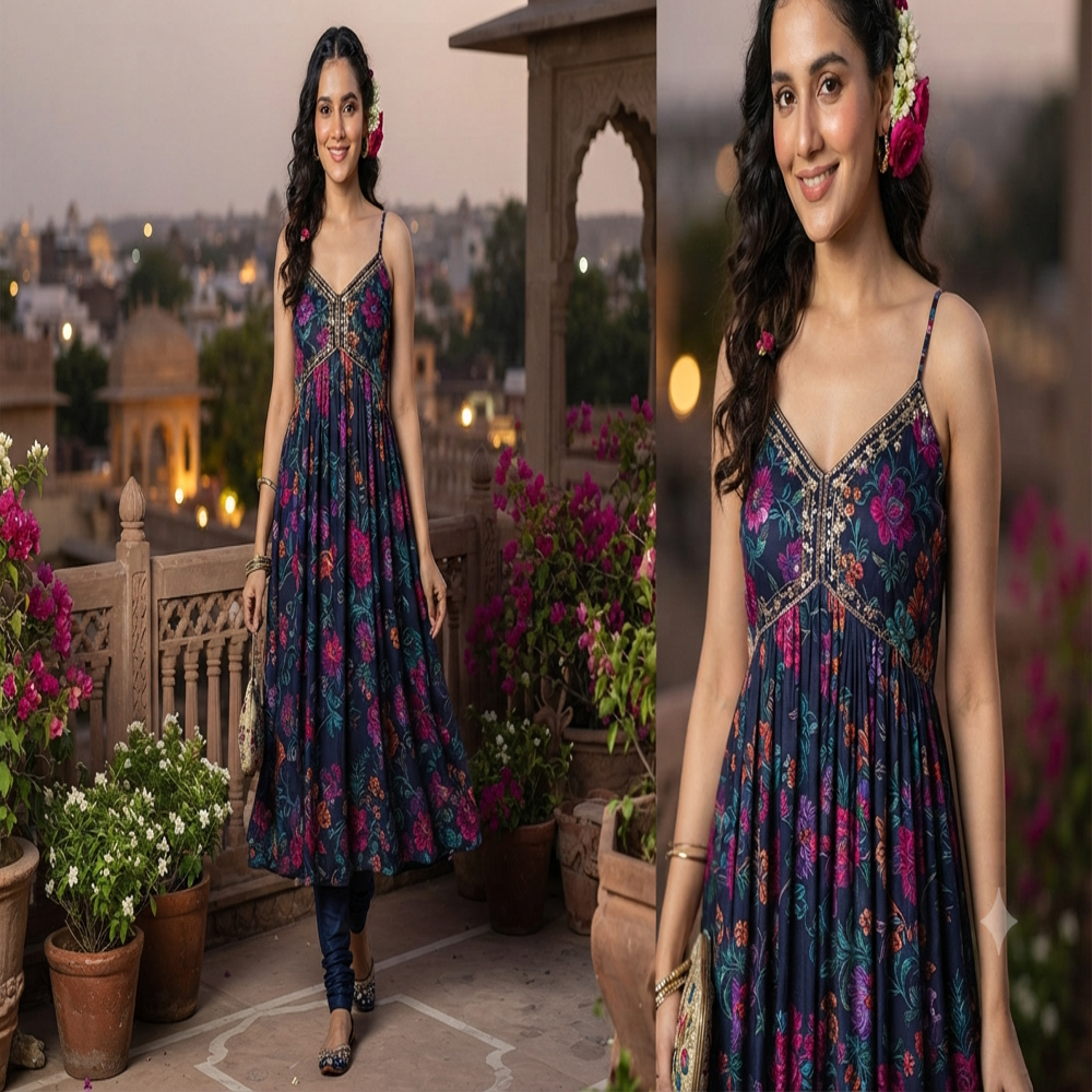 Midnight Bloom Cami Kurti