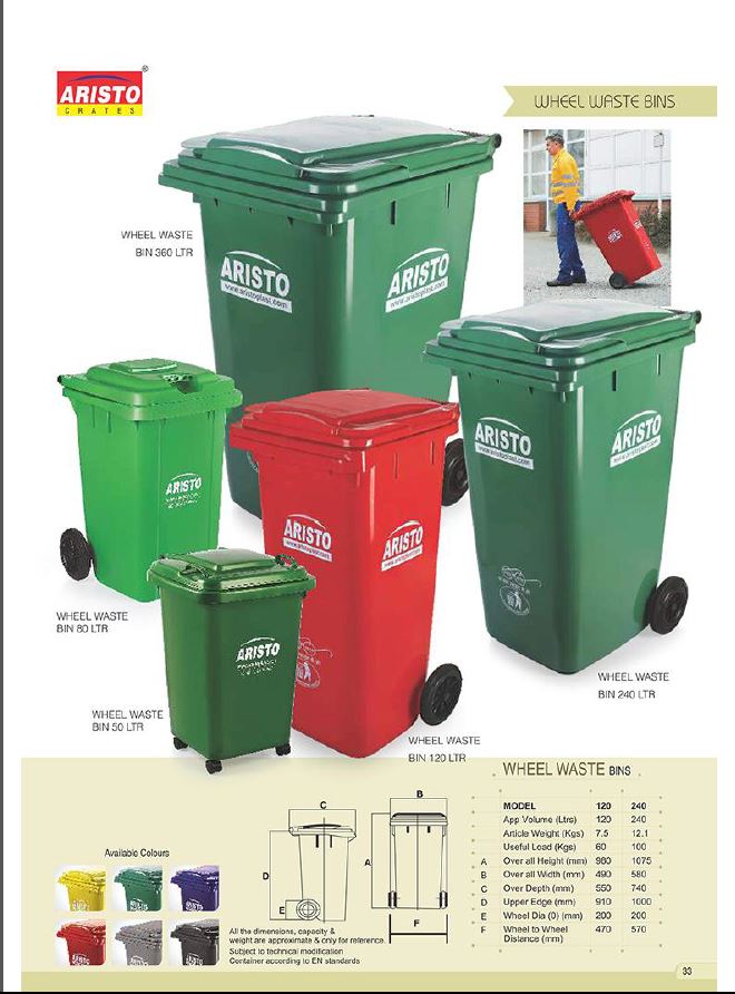 Aristo - Wheeled Waste Bin - 120 Ltr - Application: Collection Of Garbage