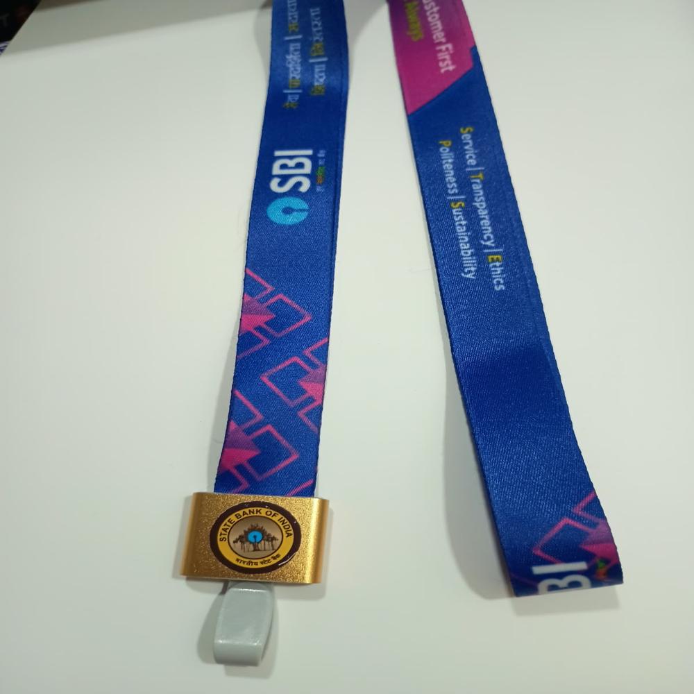 SBI lanyard with metal Cap with logo printed