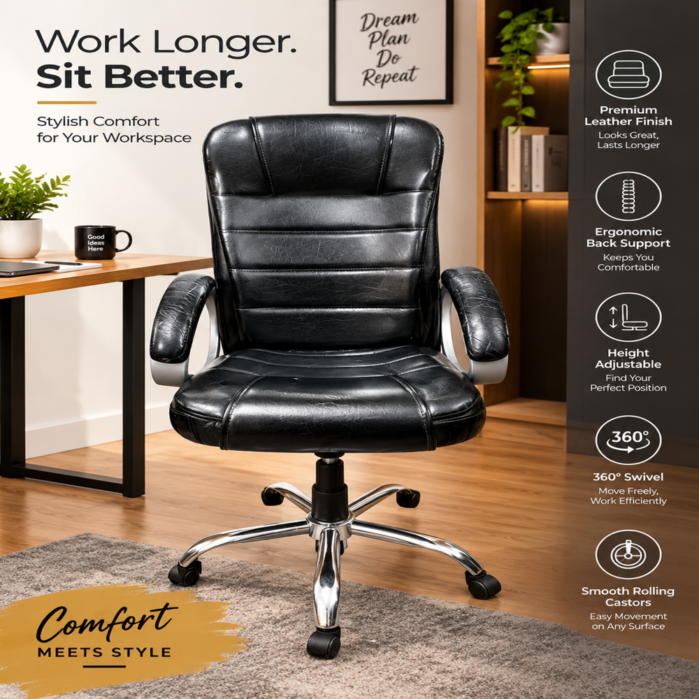 50 Inch Black Leatherette Premium Boss Revolving Chair
