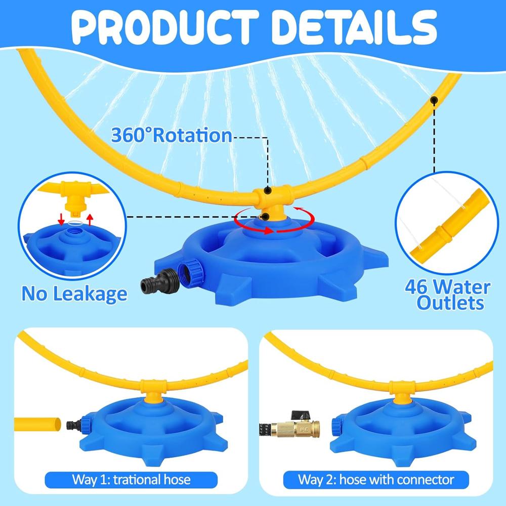 Toddler Water Sprinkler | 46 Rotating Spray Nozzles Connectors