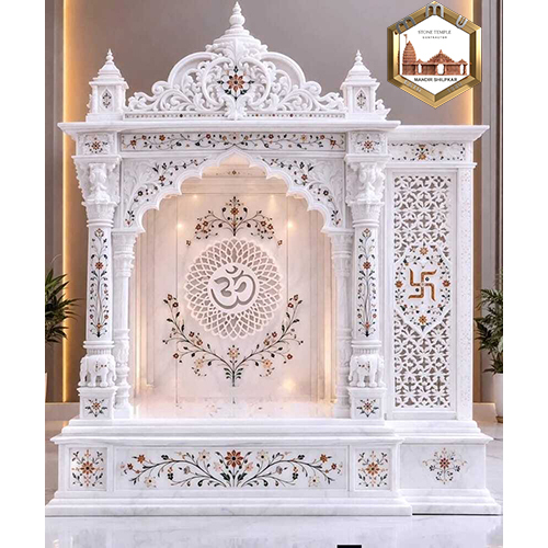 Intricate Carvings Design Mandir - Color: White.
