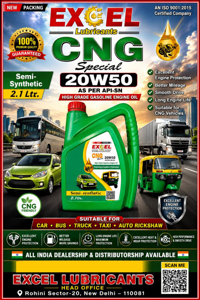 Excel 20W50 Cng Special Oil Control Sami Synthetic Oil Best Quality Engine Oil
