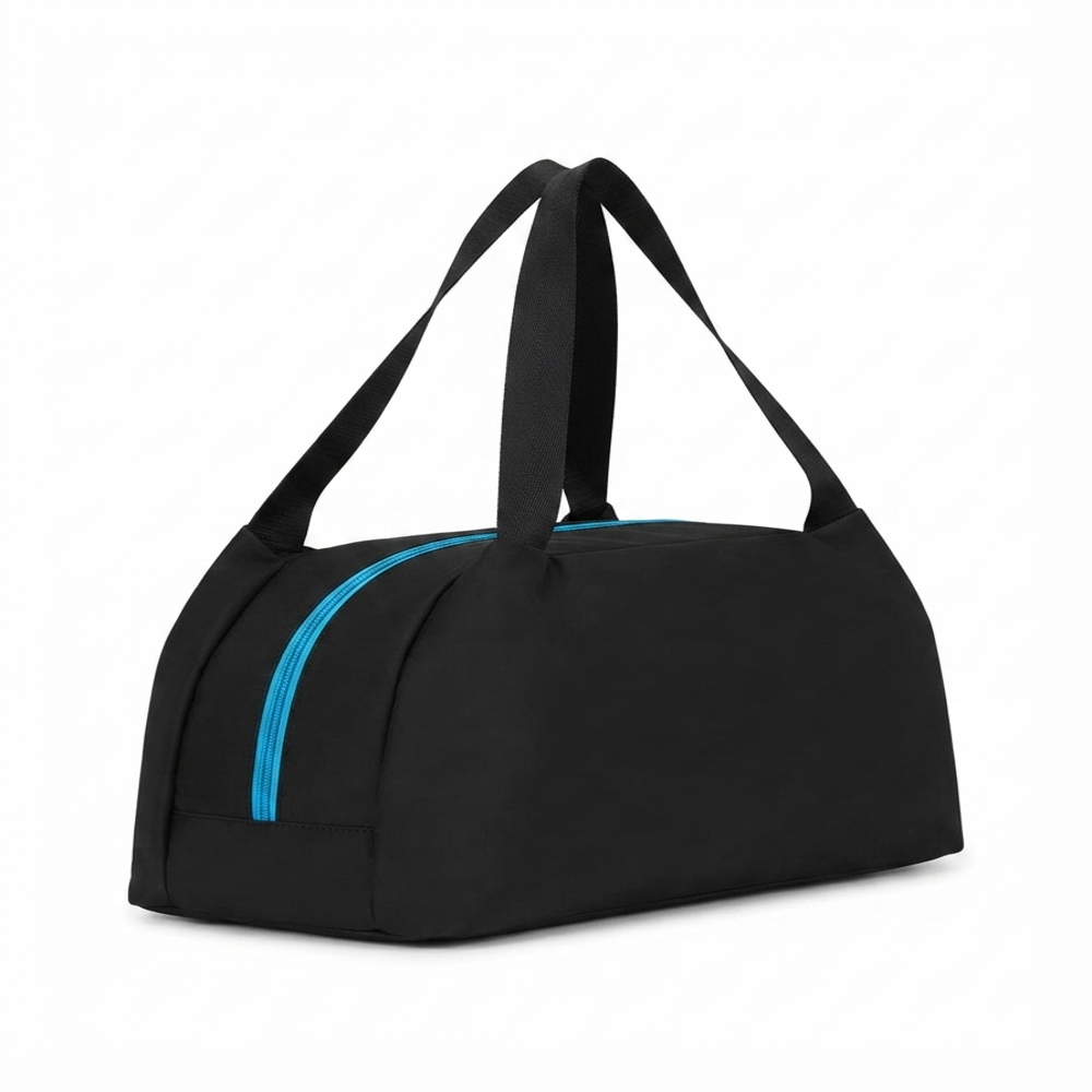 Black semicircle tiffin bag with blue zip
