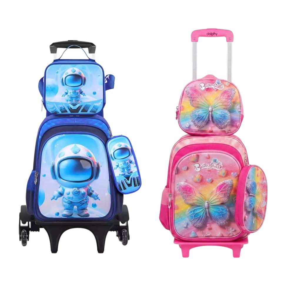 Kids Trolley School Bag with Lunch Bag & Pencil Case