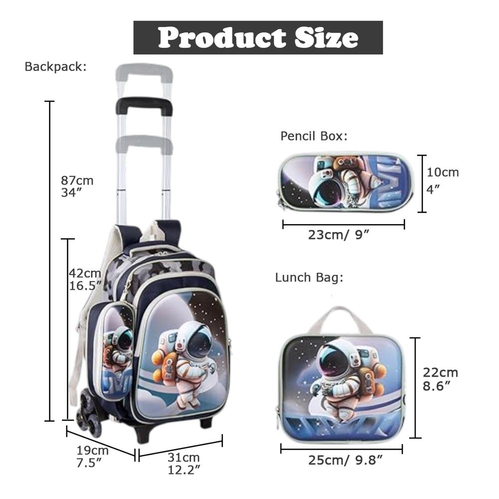 Kids Trolley School Bag with Lunch Bag & Pencil Case