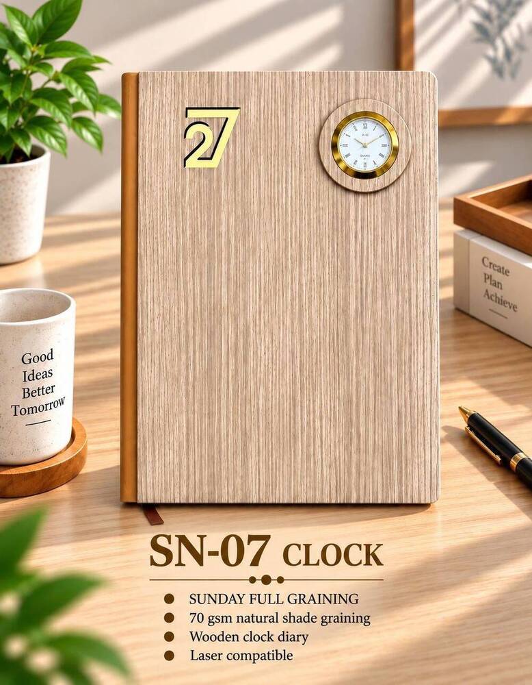 Wooden Diary With Clock Corporate Gift Set