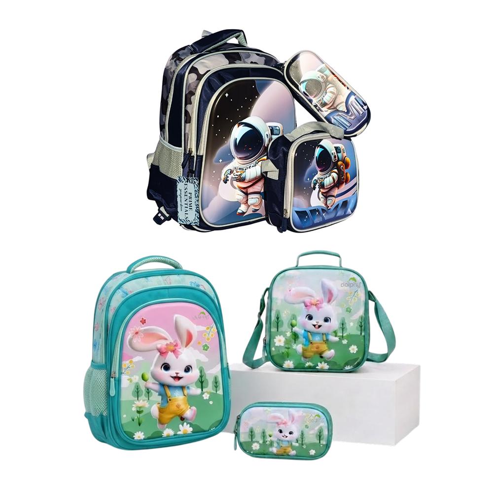 Waterproof Kids School Backpack With Lunch Bag & Pencil Case - Color: Multi Color