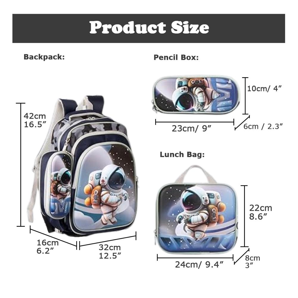 Waterproof Kids School Backpack with Lunch Bag & Pencil Case