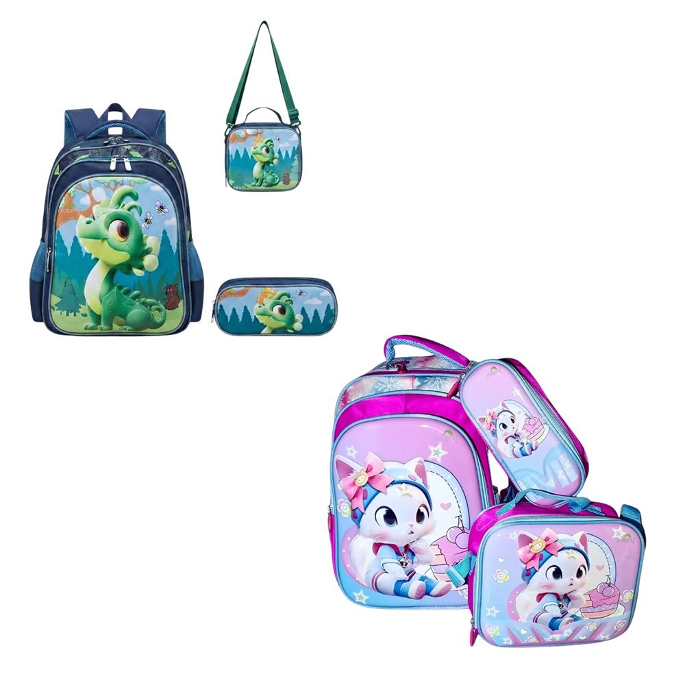 Waterproof Kids School Backpack with Lunch Bag & Pencil Case