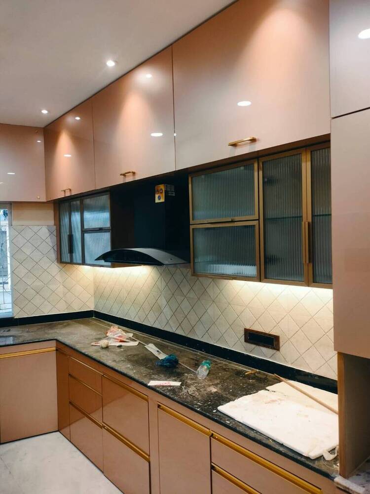 Fluted Glass Kitchen Cabinet