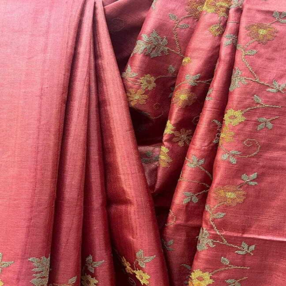 Ladies Pure Tushar Silk Saree Work Embroidery