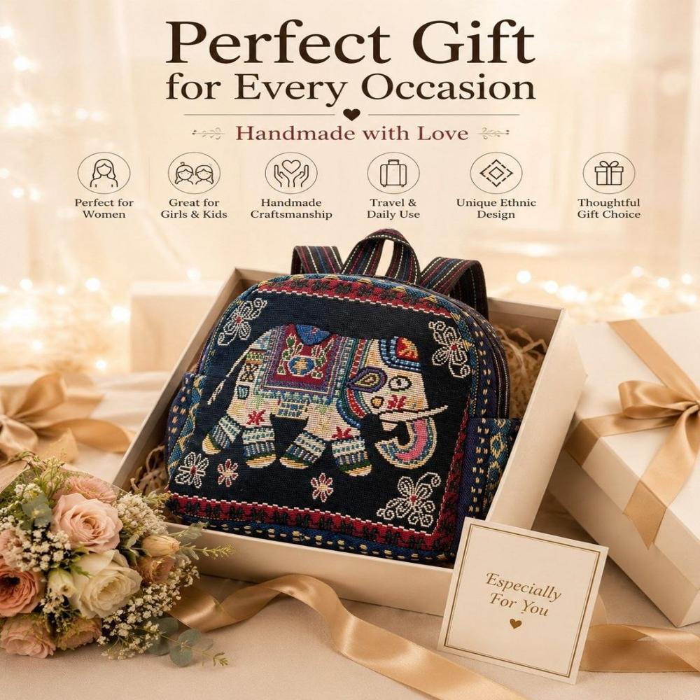 Ethnic Elephant Print Woven Mini Backpack