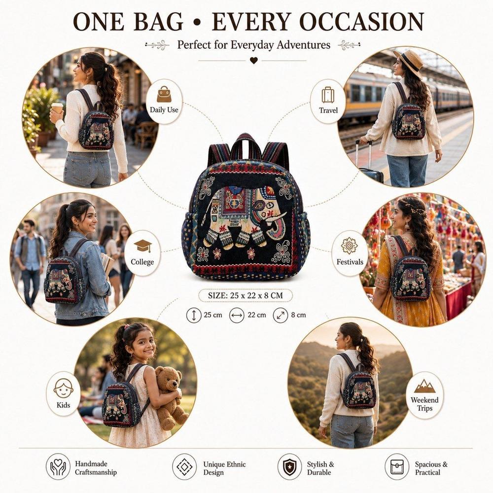 Ethnic Elephant Print Woven Mini Backpack