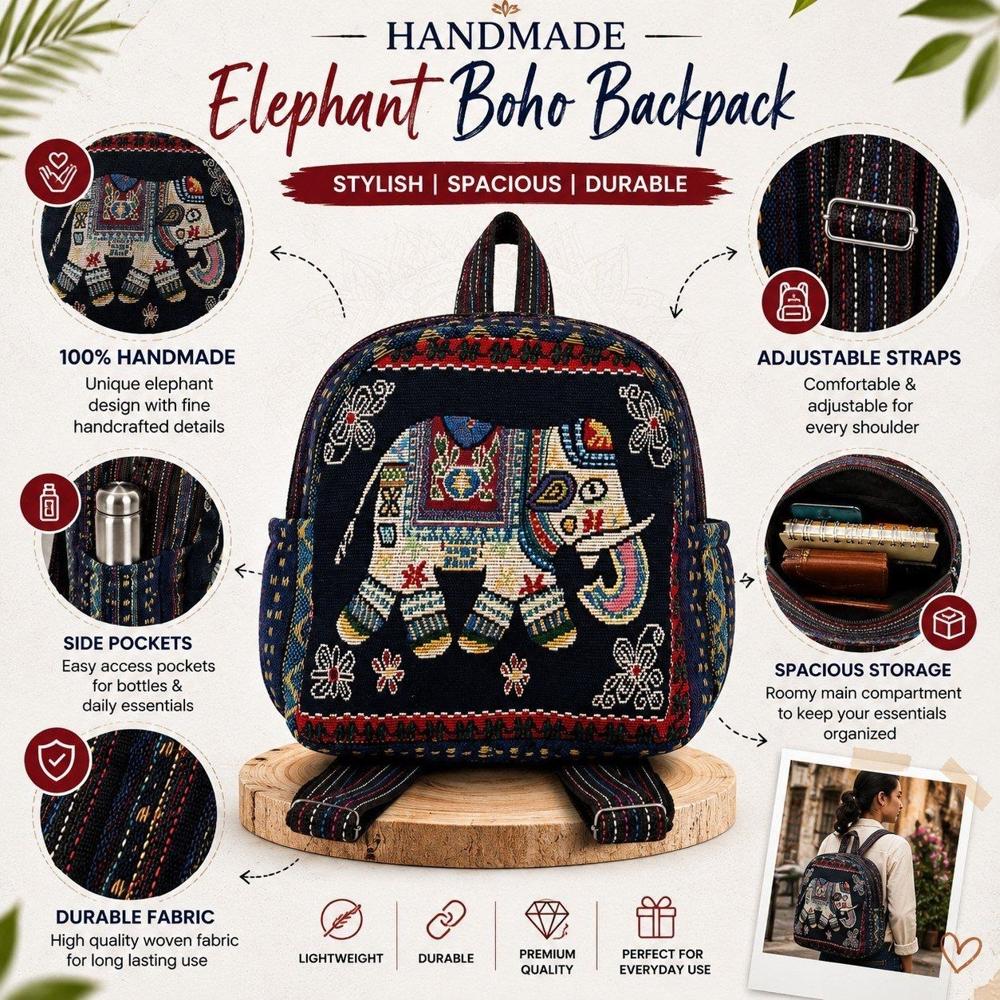 Ethnic Elephant Print Woven Mini Backpack