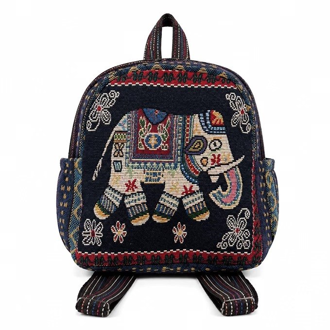 Ethnic Elephant Print Woven Mini Backpack