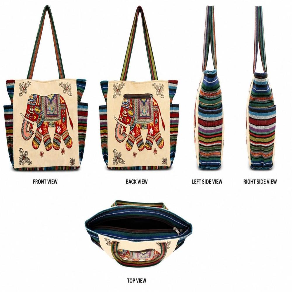 Elephant Print Woven Tote Bag