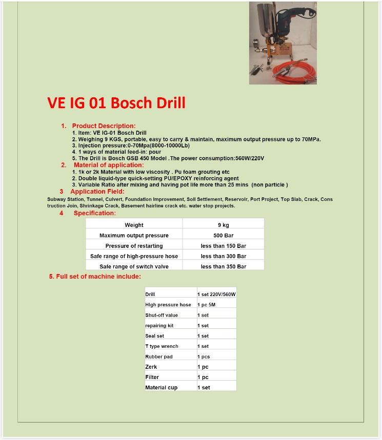 Bosch VE Injection Grouting Machine