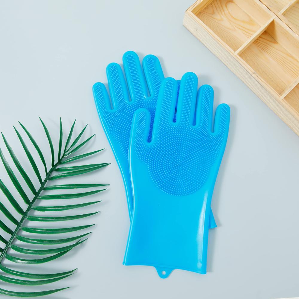 Magic Silicone Dishwashing Gloves Reusable Scrubber Cleaning Gloves for Kitchen And Bathroom