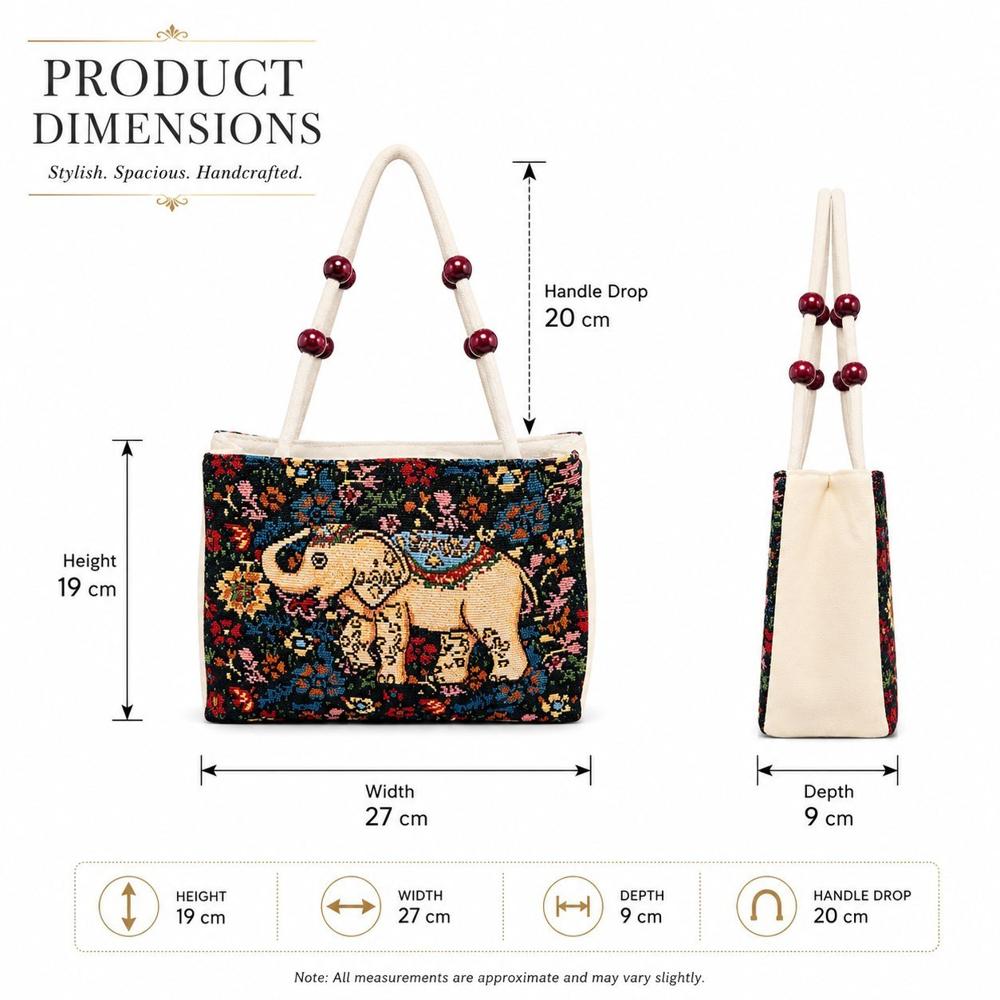 Elephant Print Woven Tote Bag