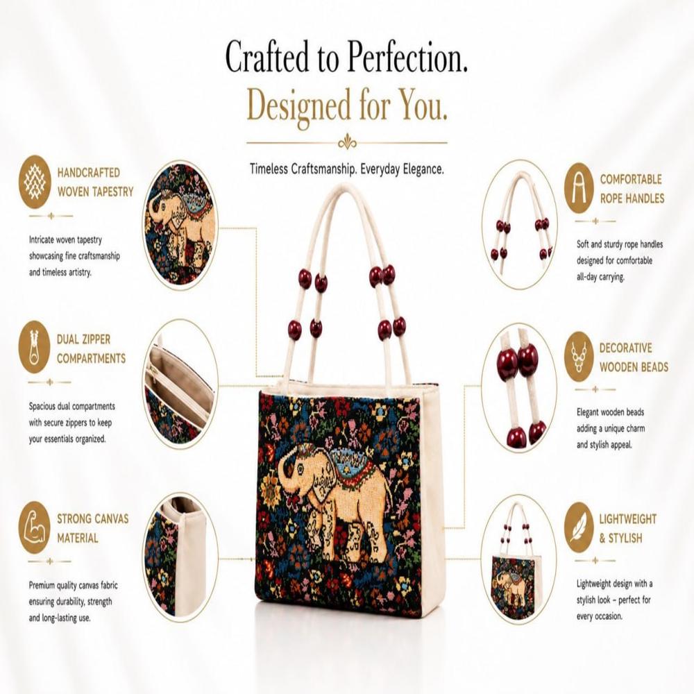 Elephant Print Woven Tote Bag