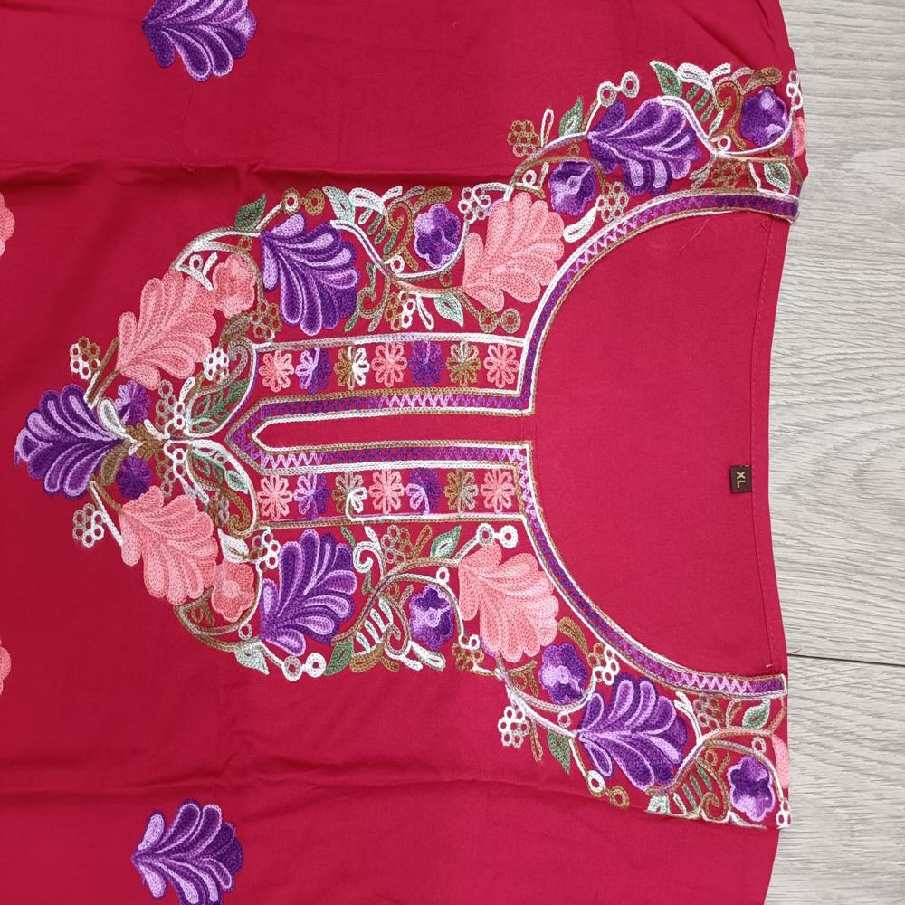 Pink Floral Embroidered Kurta Set - Bust Size: 40