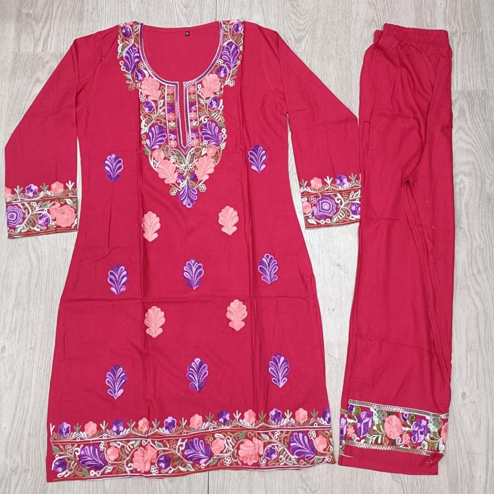 Pink Floral Embroidered Kurta Set