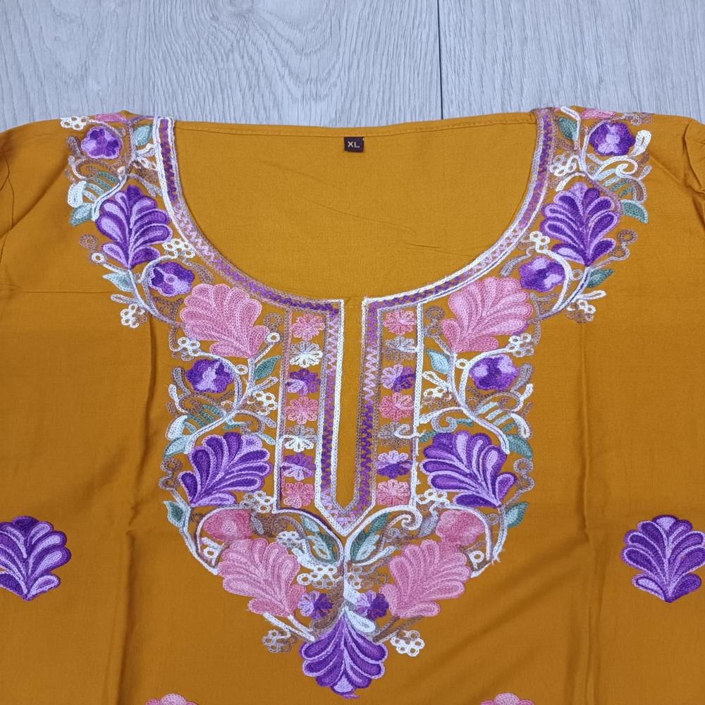 Mustard Yellow Embroidered Kurti & Pant Set - Bust Size: 40