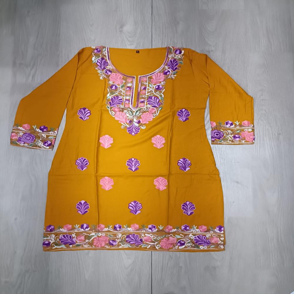 Mustard Yellow Embroidered Kurti & Pant Set