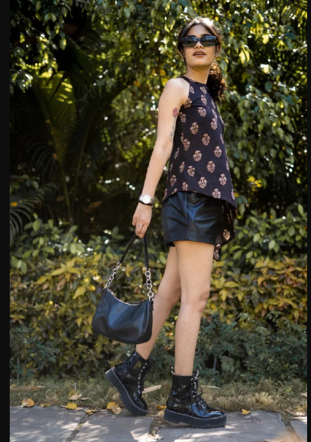 Ivory Black Halter Kurti