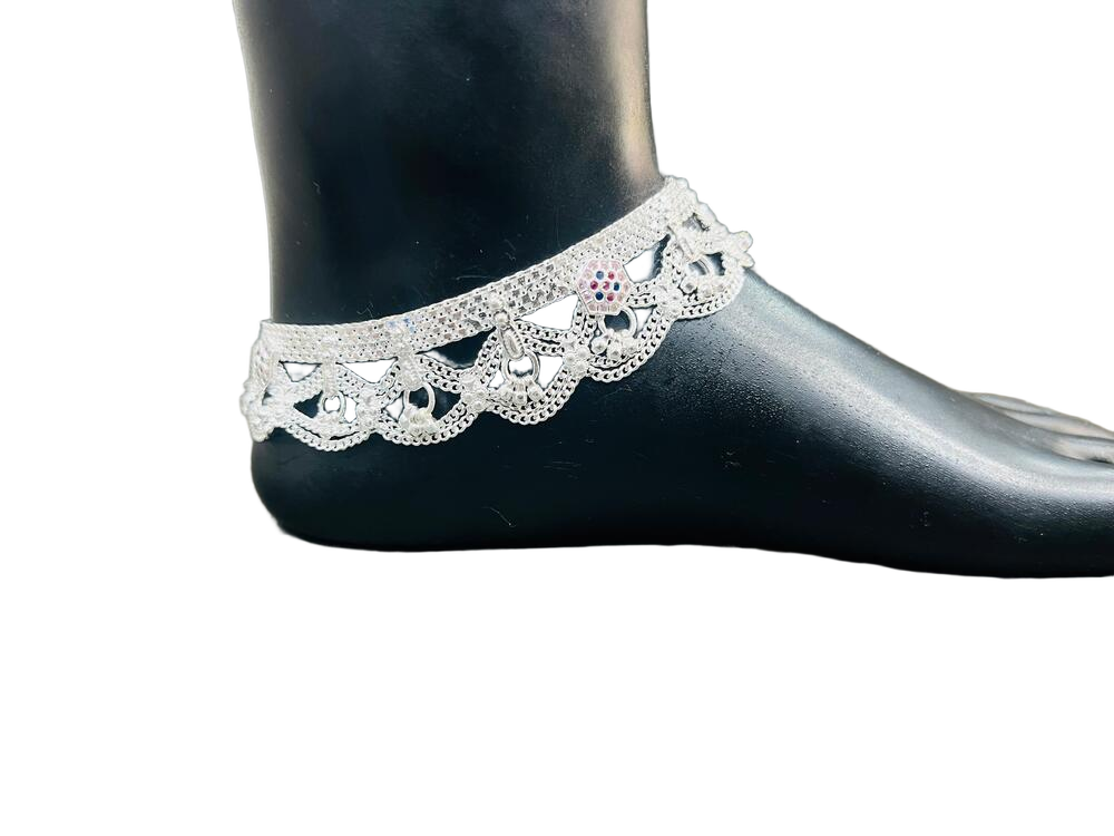 Traditional Silver Plated Lace Payal