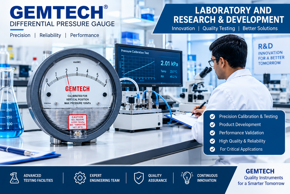 GEMTECH Differential Pressure Gauge for Electronics & Semiconductor Industry