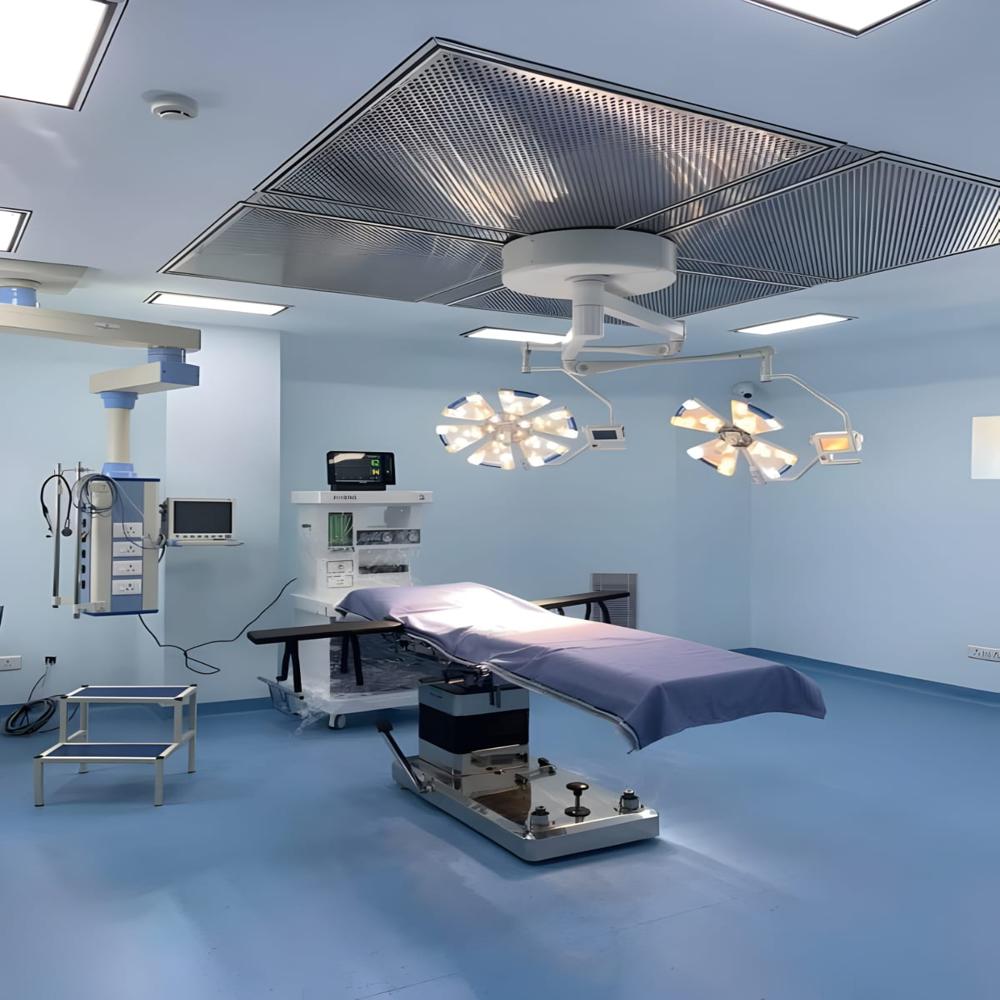 Modular Ot Equipment - Hpl Panel, 7x7 M, Pastel Green | Led Overhead Lighting, Integrated X-ray Viewer, Wall-mounted Control Panel