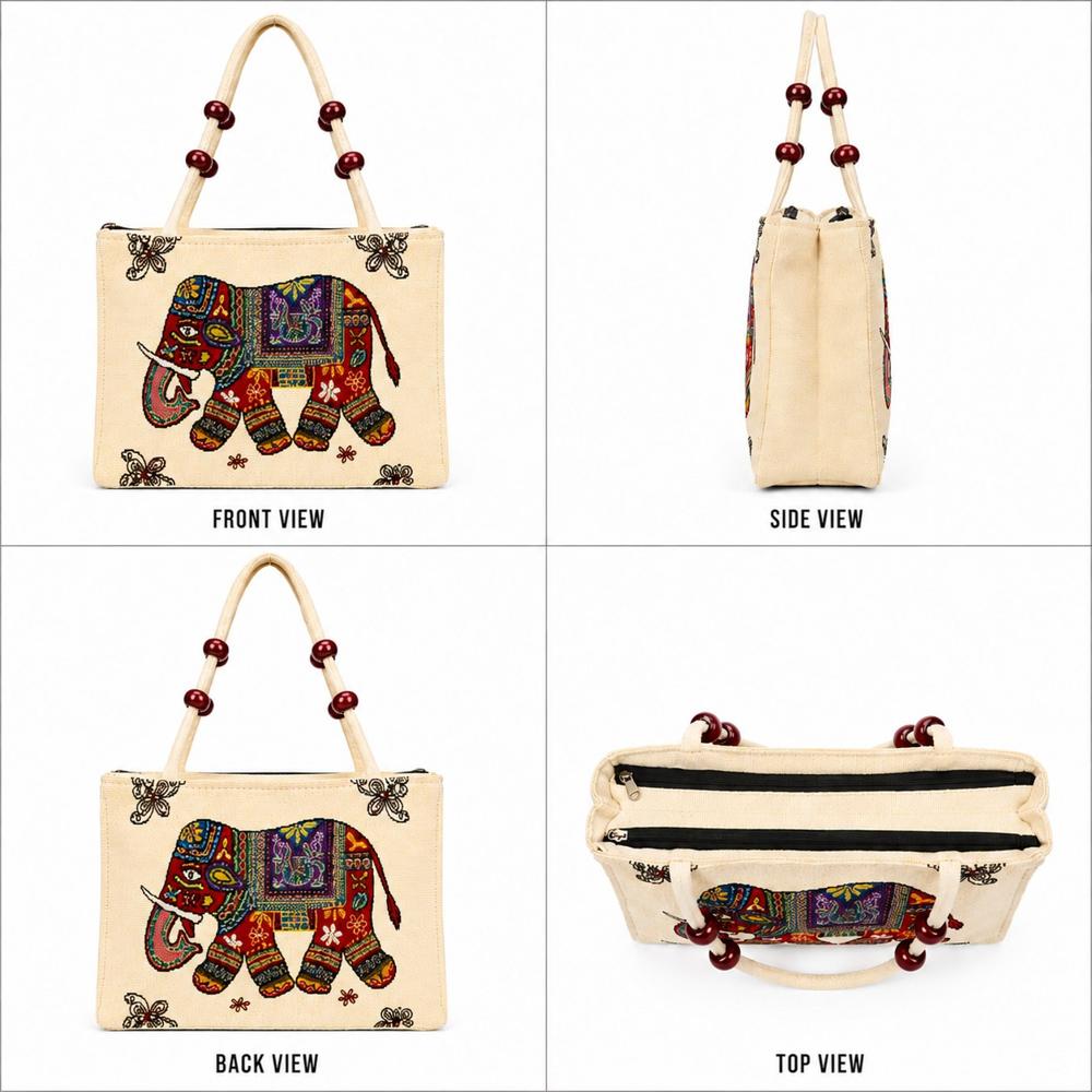 Elephant Print Woven Handbag