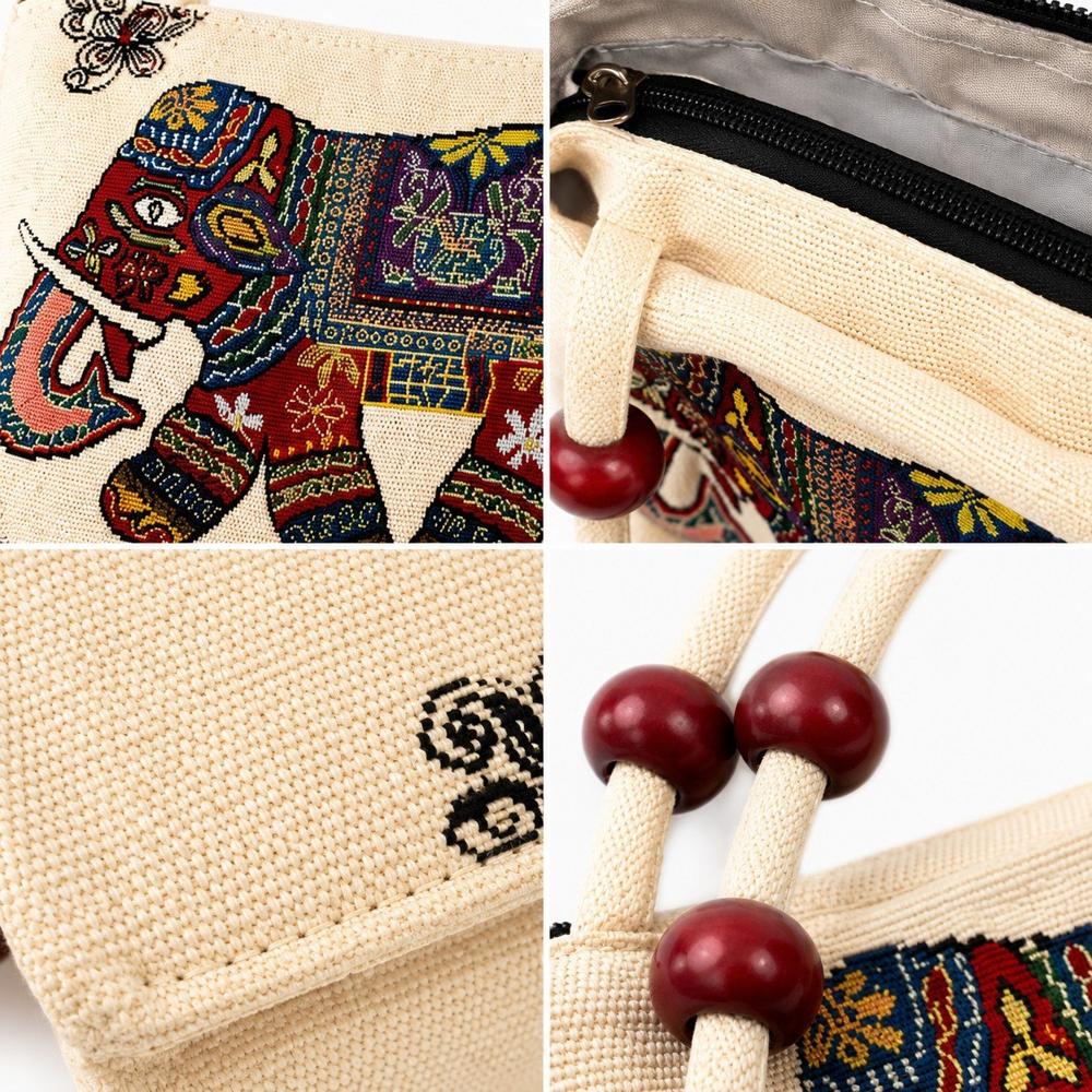 Elephant Print Woven Handbag