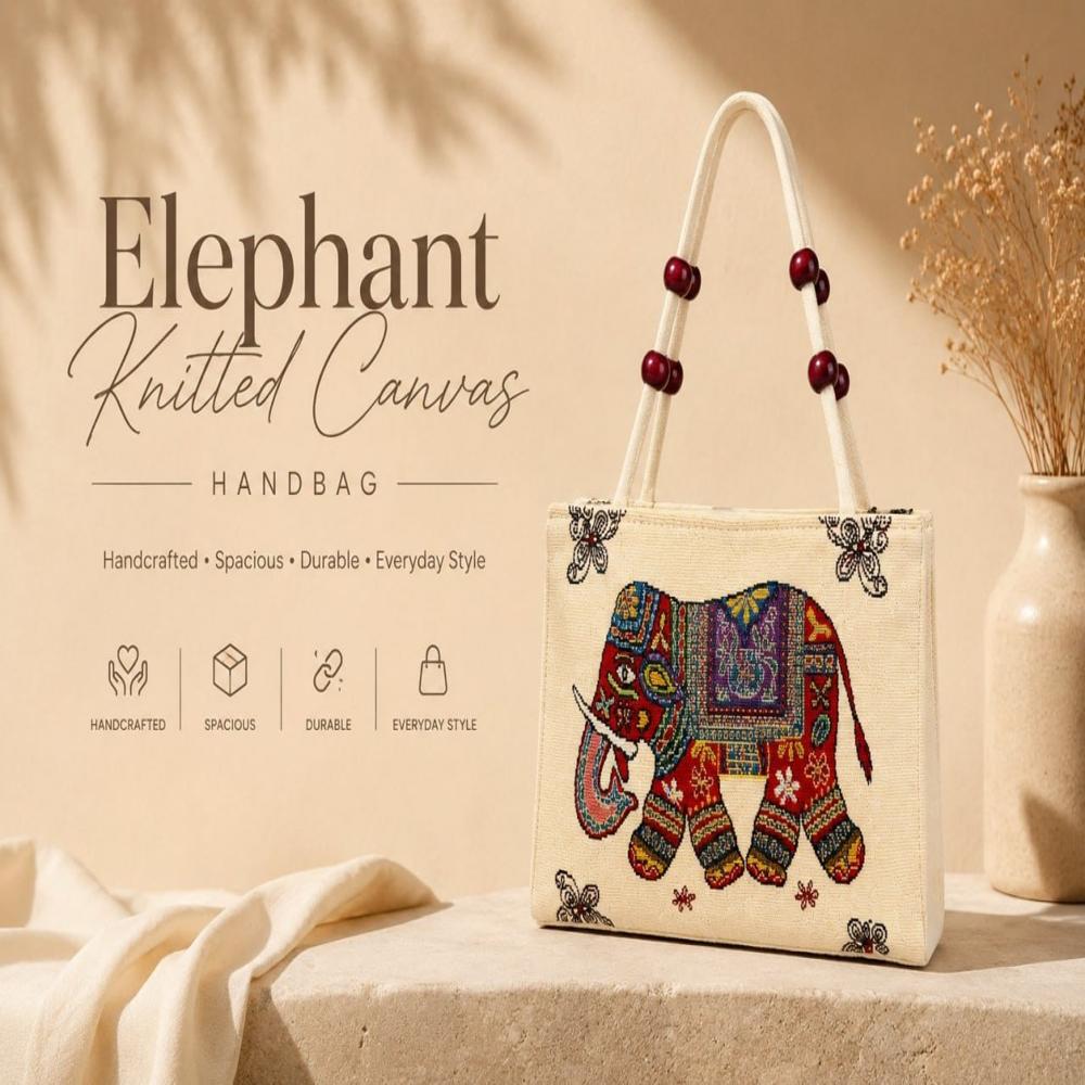 Elephant Print Woven Handbag