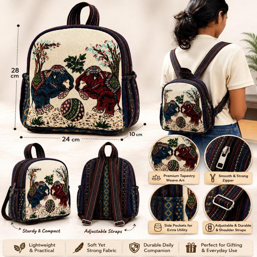 Elephant Print Woven Mini Backpack