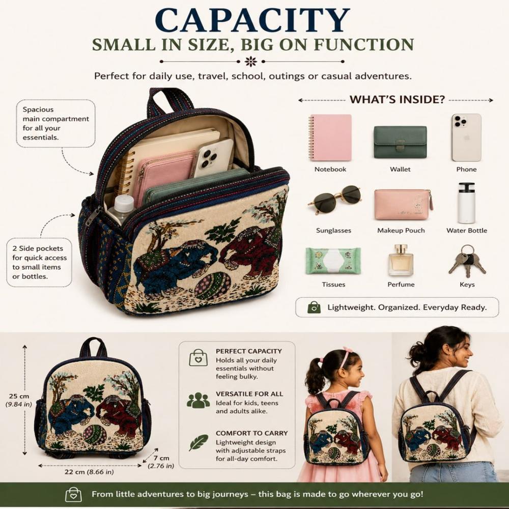 Elephant Print Woven Mini Backpack
