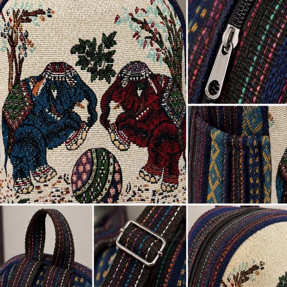 Elephant Print Woven Mini Backpack