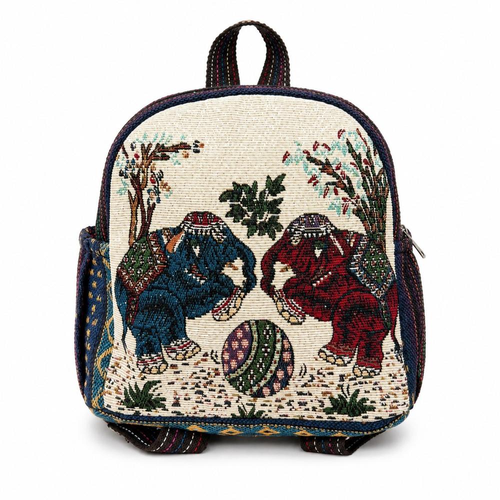 Elephant Print Woven Mini Backpack